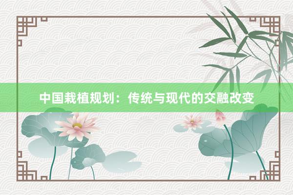 中国栽植规划：传统与现代的交融改变